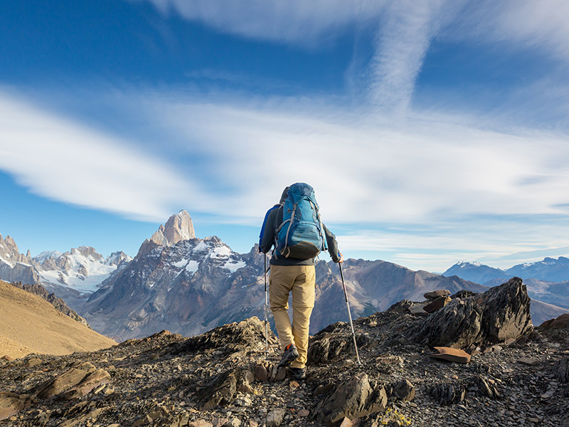 Hiker on a ridge in the mountains of Patagonia